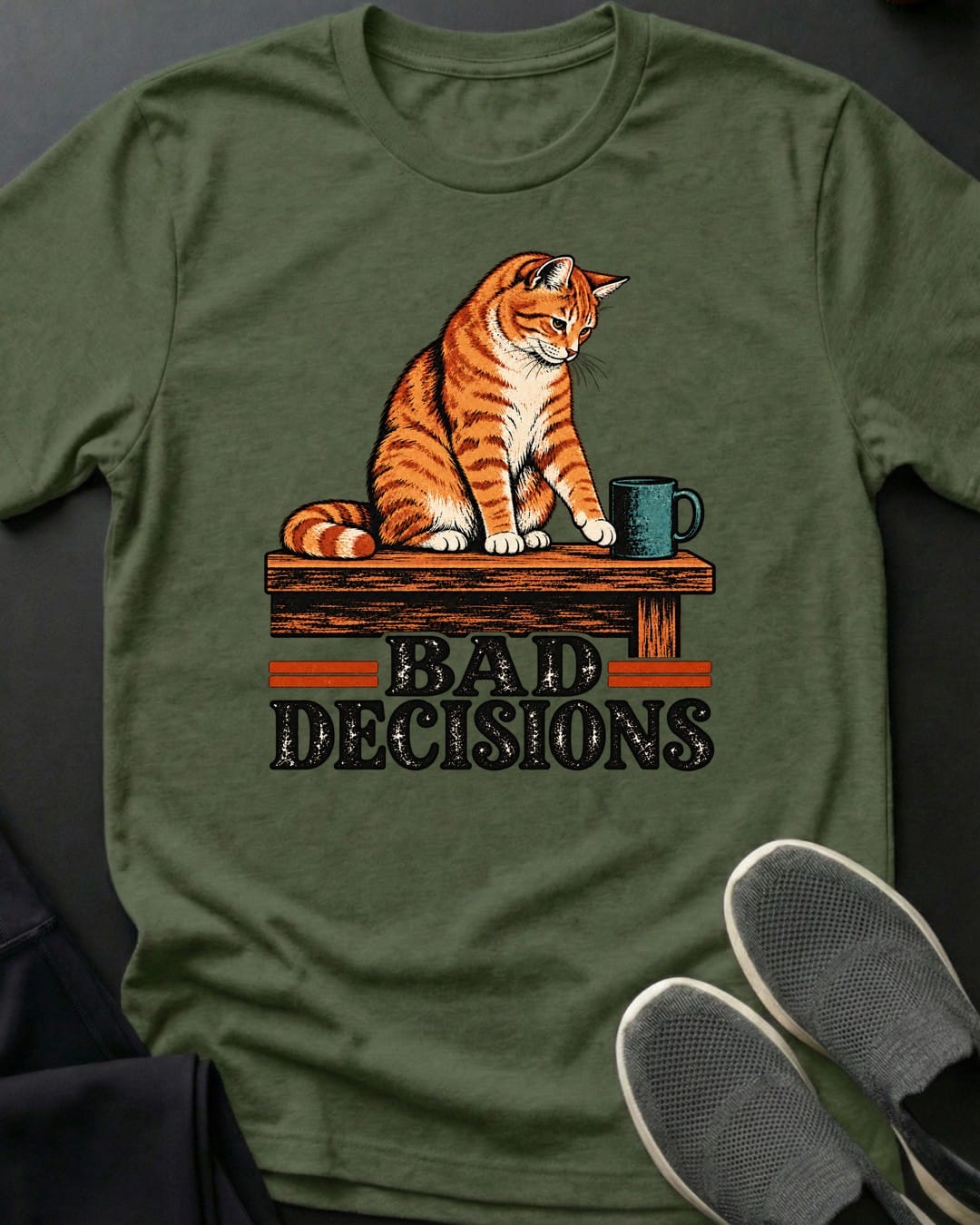 Bad Decisions Tee in Military Green