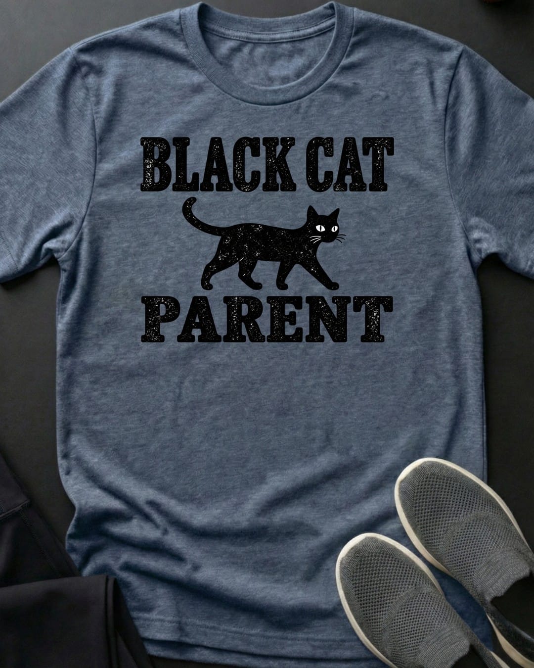 Black Cat Parent Tee in Heather Indigo