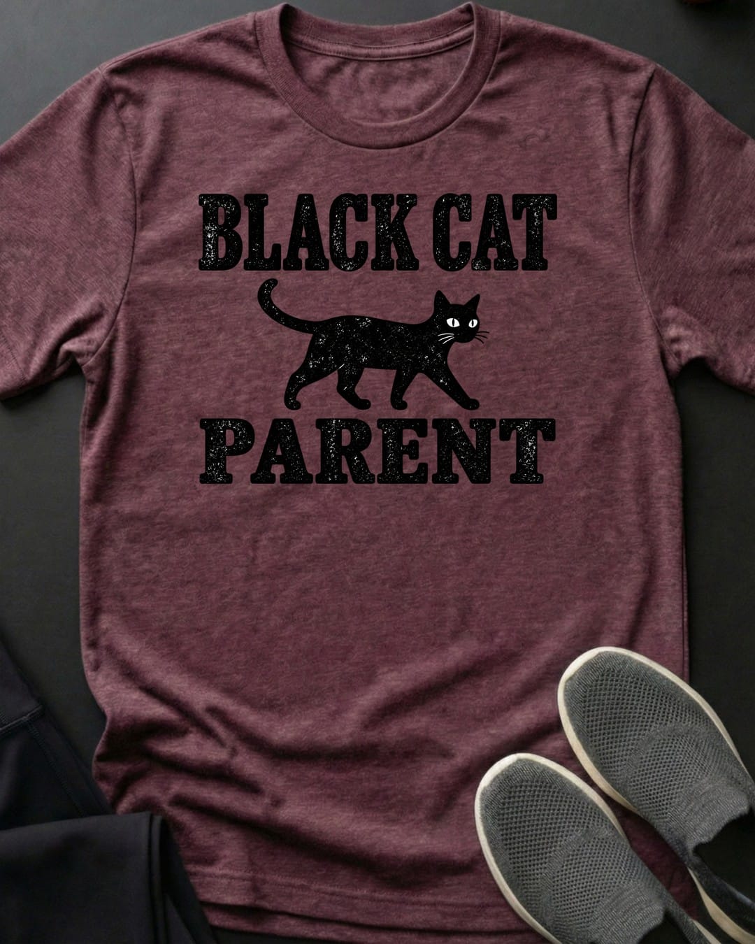 Black Cat Parent Tee in Heather Maroon