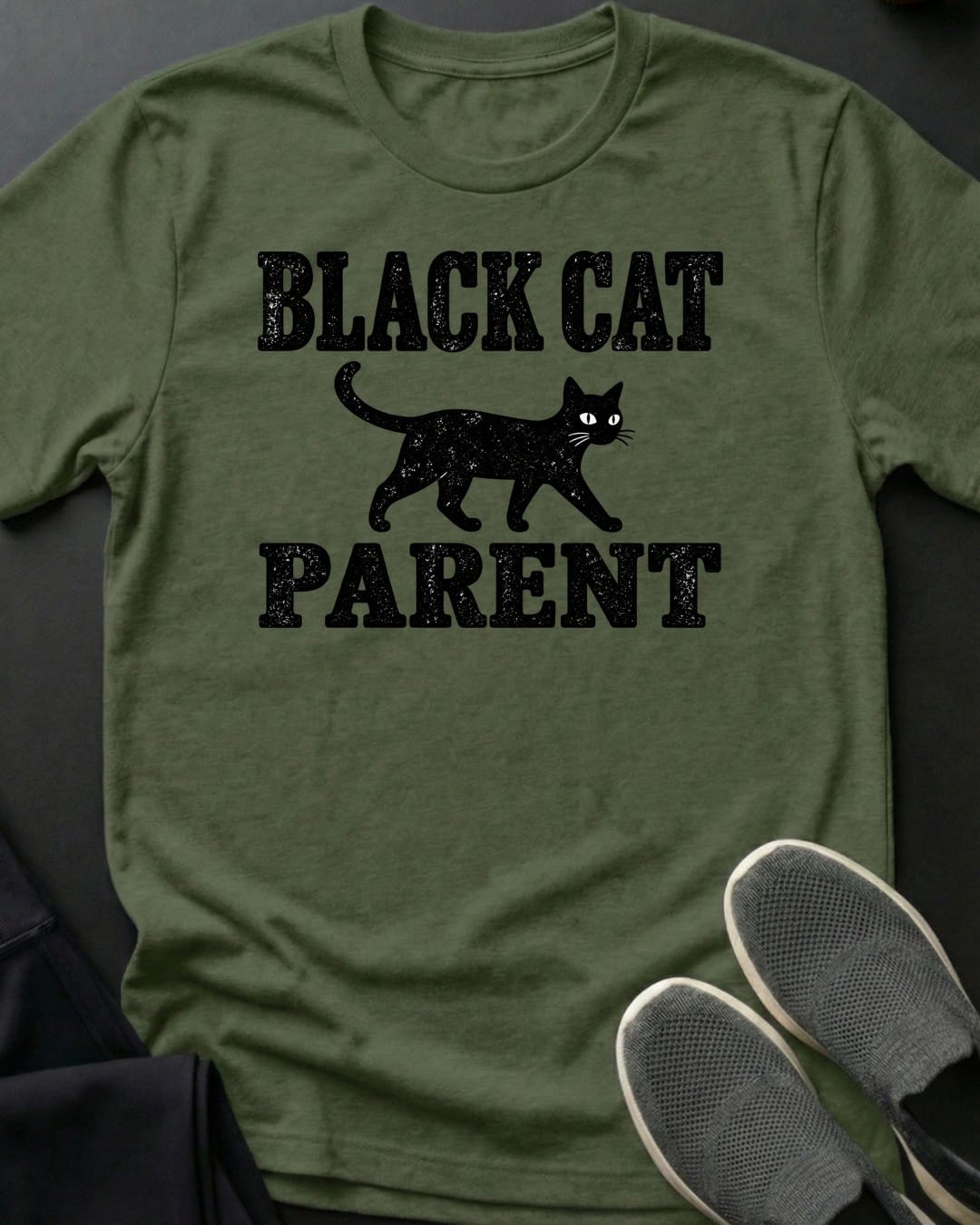 Black Cat Parent Tee in Military Green