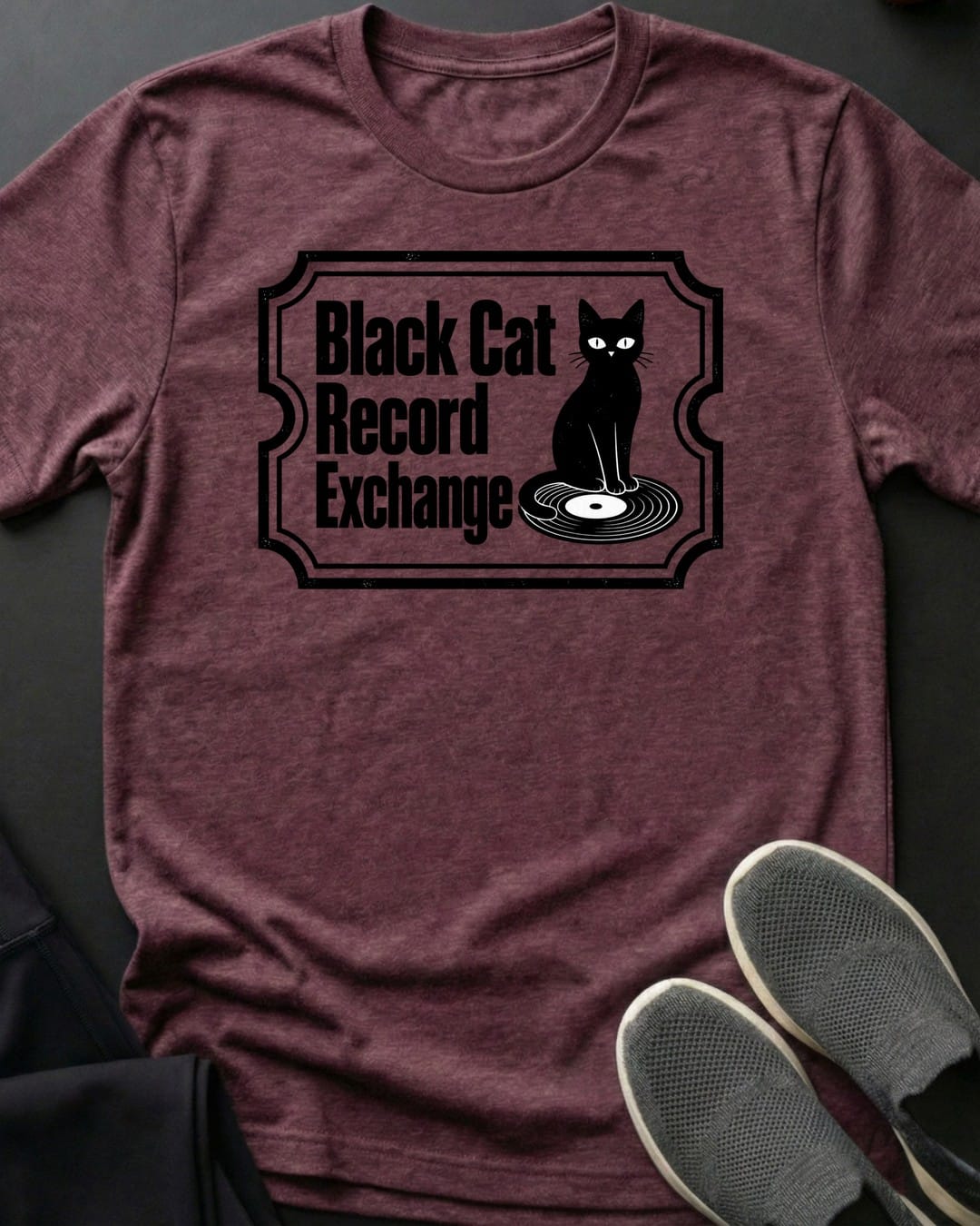 Record Exchange Tee in Heather Maroon