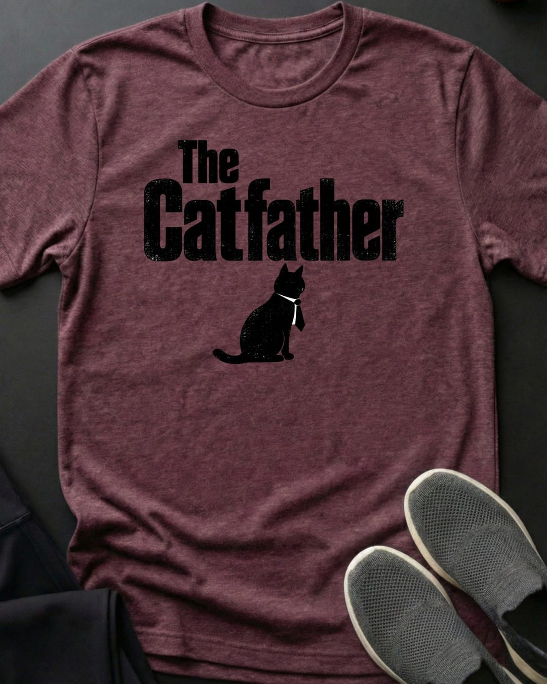The Catfather II Tee in Heather Maroon