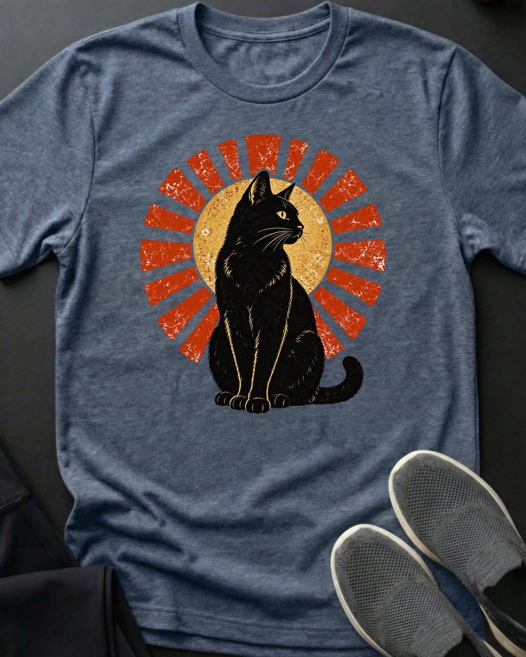 Sunburst Cat Tee in Heather Indigo