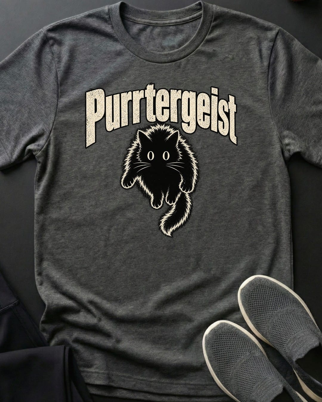Purrtergeist Tee in Dark Heather