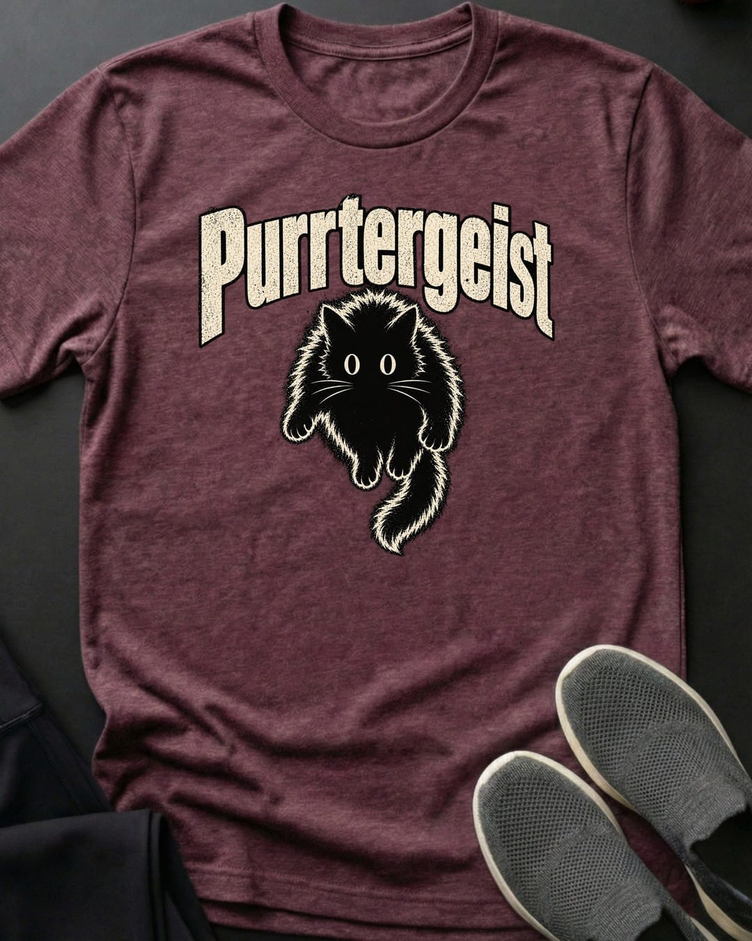 Purrtergeist Tee in Heather Maroon