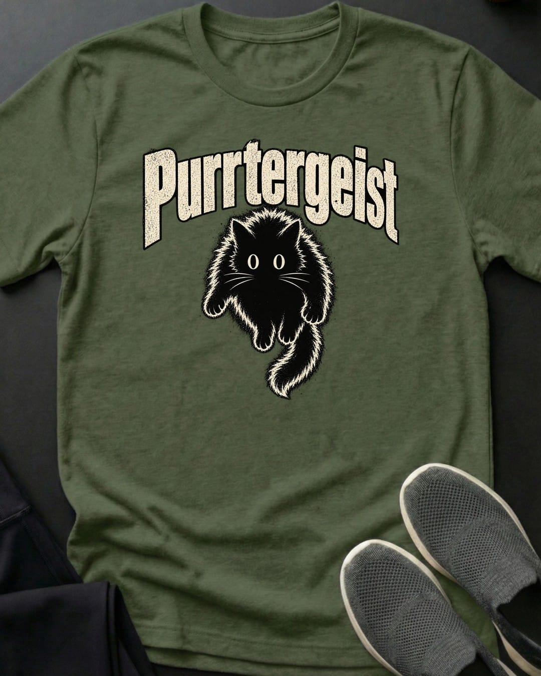 Purrtergeist Tee in Military Green