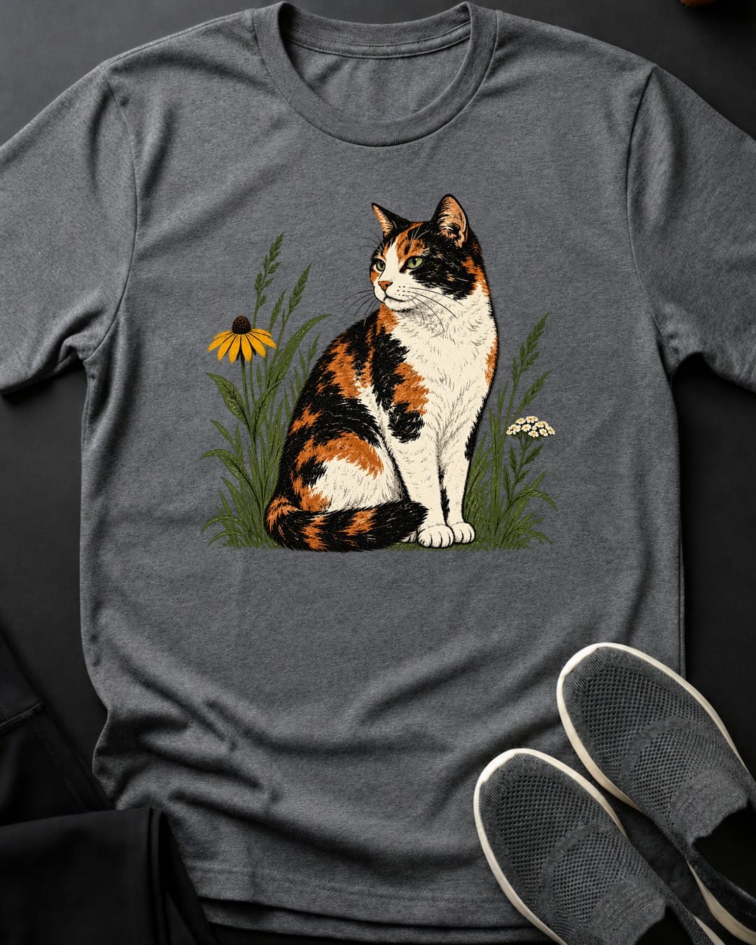 Wildflower Calico Tee in Graphite Heather
