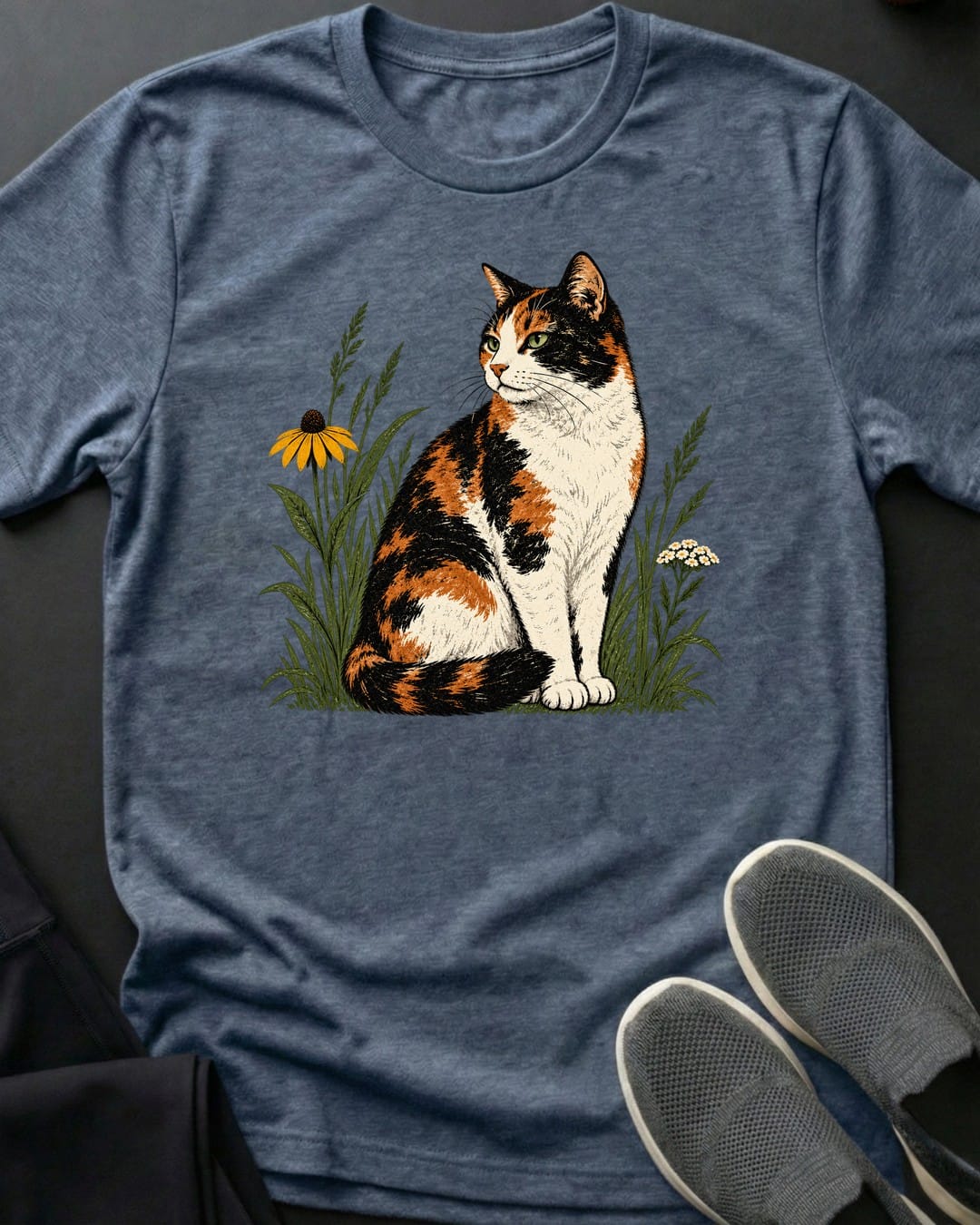 Wildflower Calico Tee in Heather Indigo