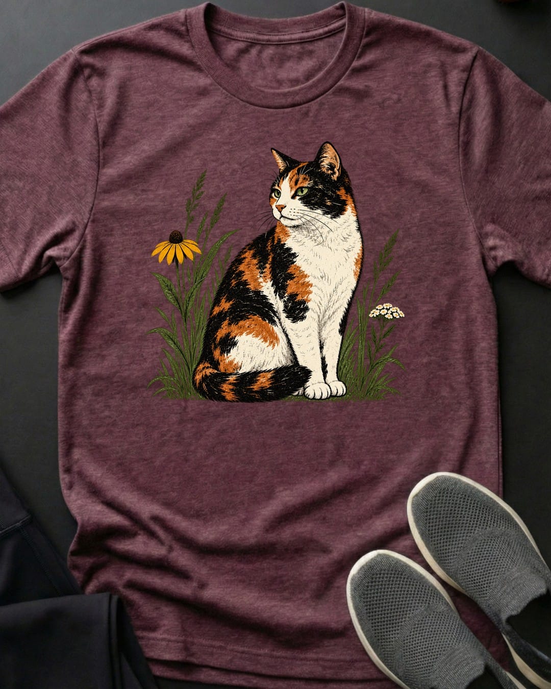 Wildflower Calico Tee in Heather Maroon
