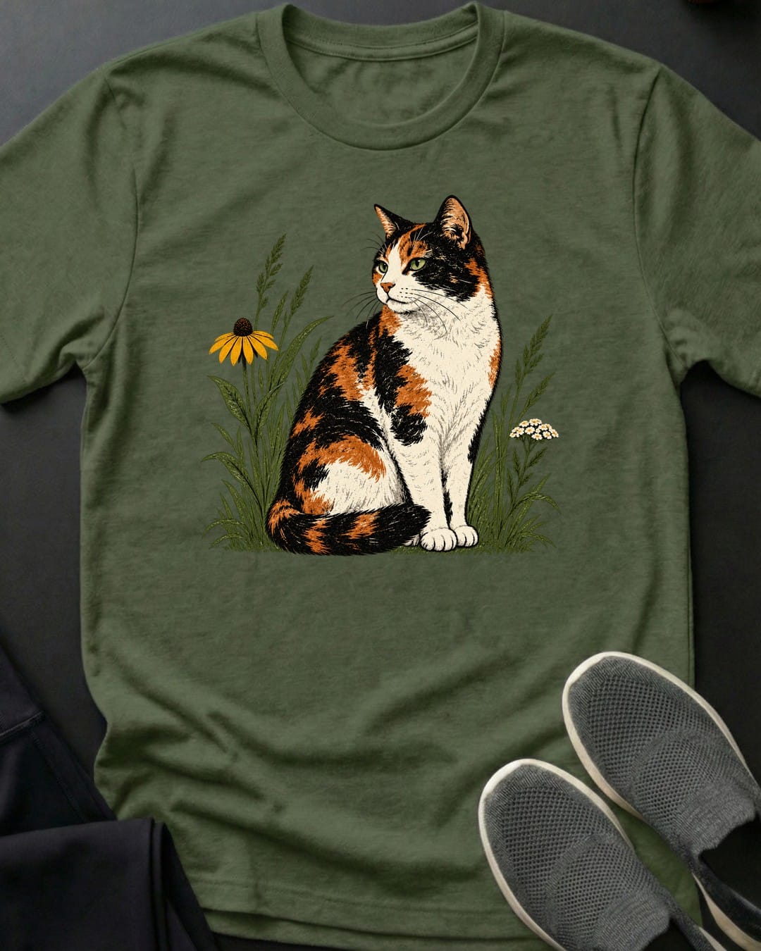 Wildflower Calico Tee in Military Green