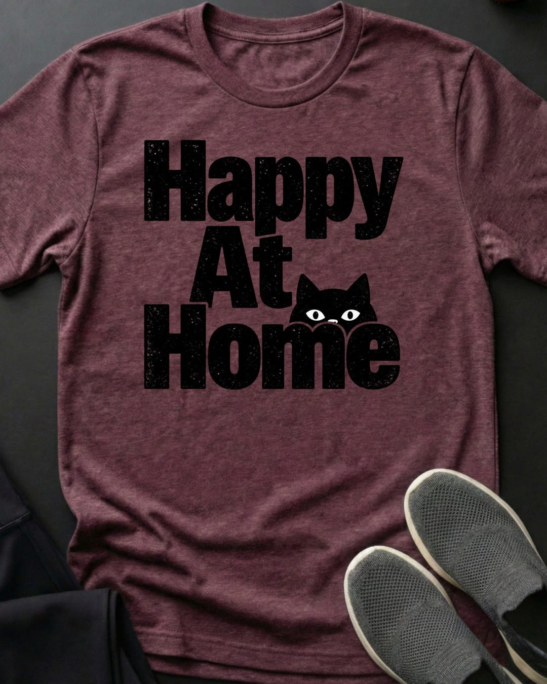 Happy At Home Tee in Heather Maroon