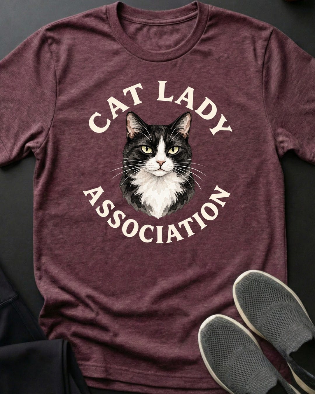 Cat Lady Association Tee in Heather Maroon