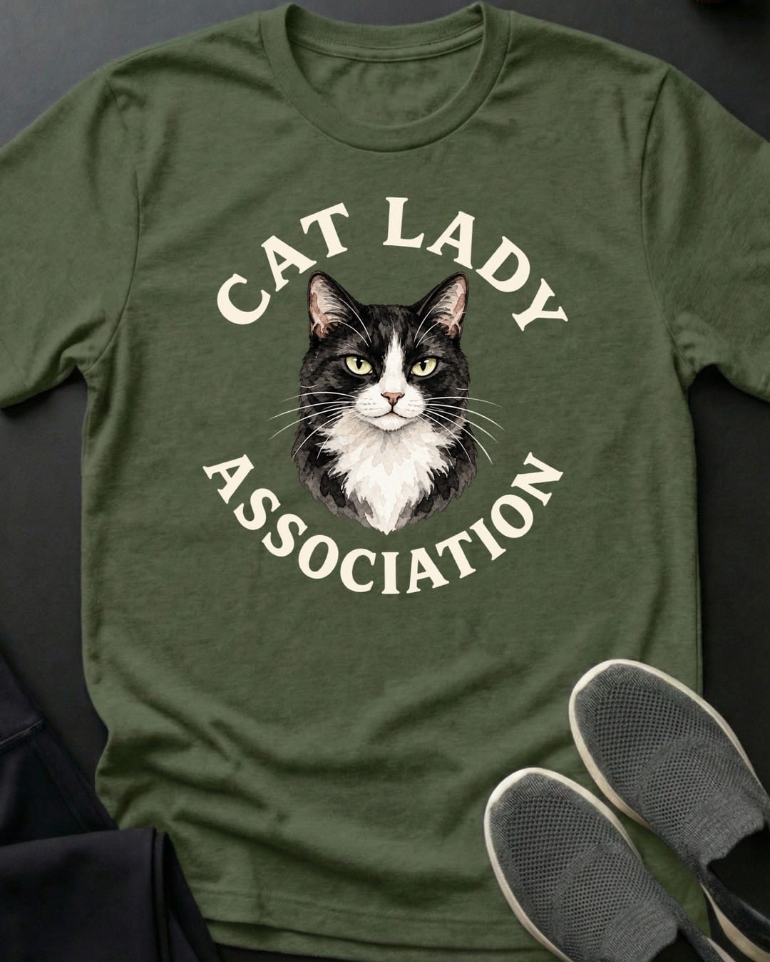 Cat Lady Association Tee in Military Green