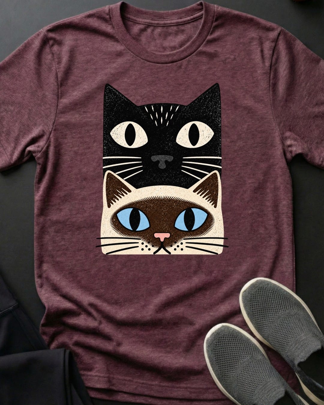 Siamese Stack Tee in Heather Maroon