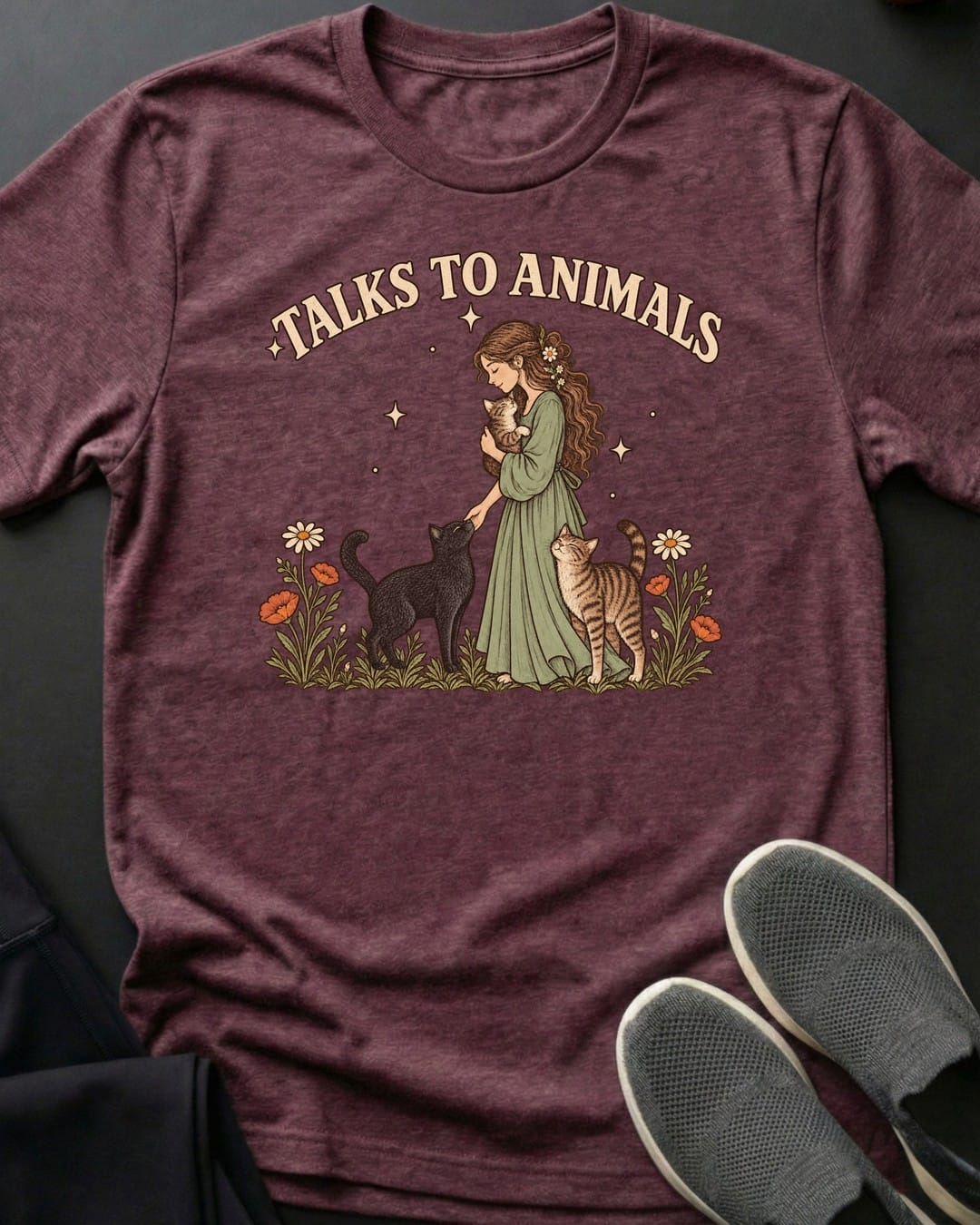 Talks To Animals Tee in Heather Maroon