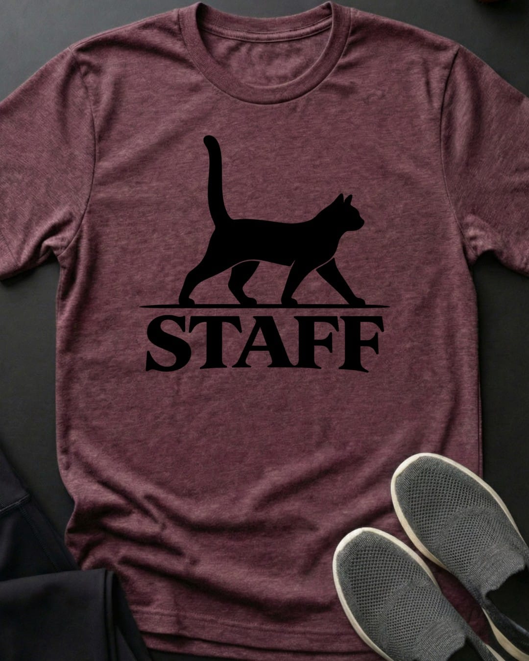 Cat Staff Tee in Heather Maroon