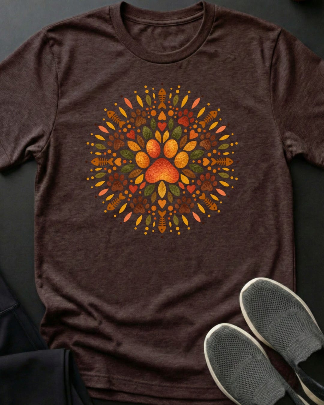 Paw Mandala Tee in Dark Chocolate