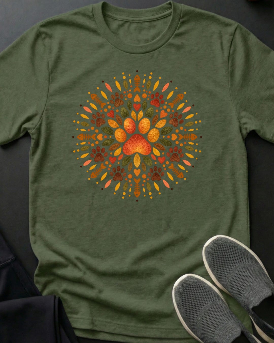 Paw Mandala Tee in Military Green