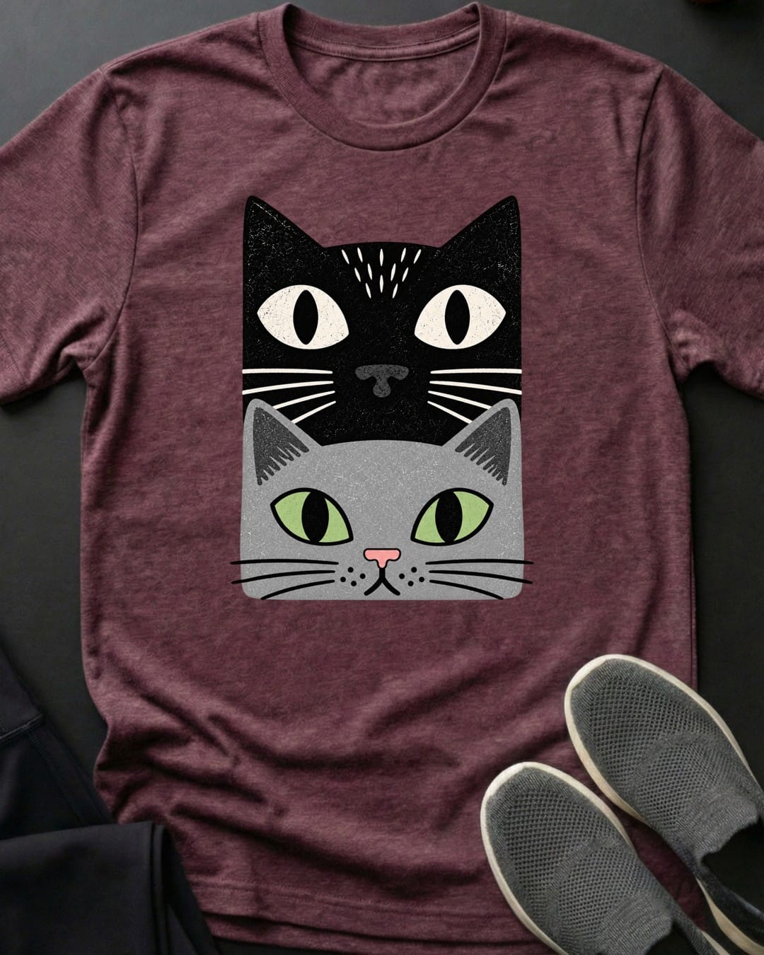 Grey Cat Stack Tee in Heather Maroon