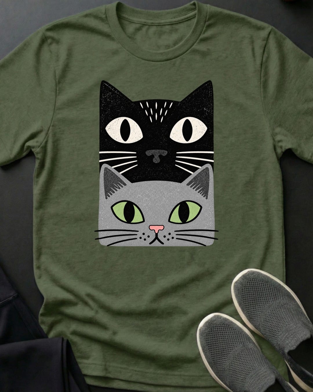 Grey Cat Stack Tee in Military Green