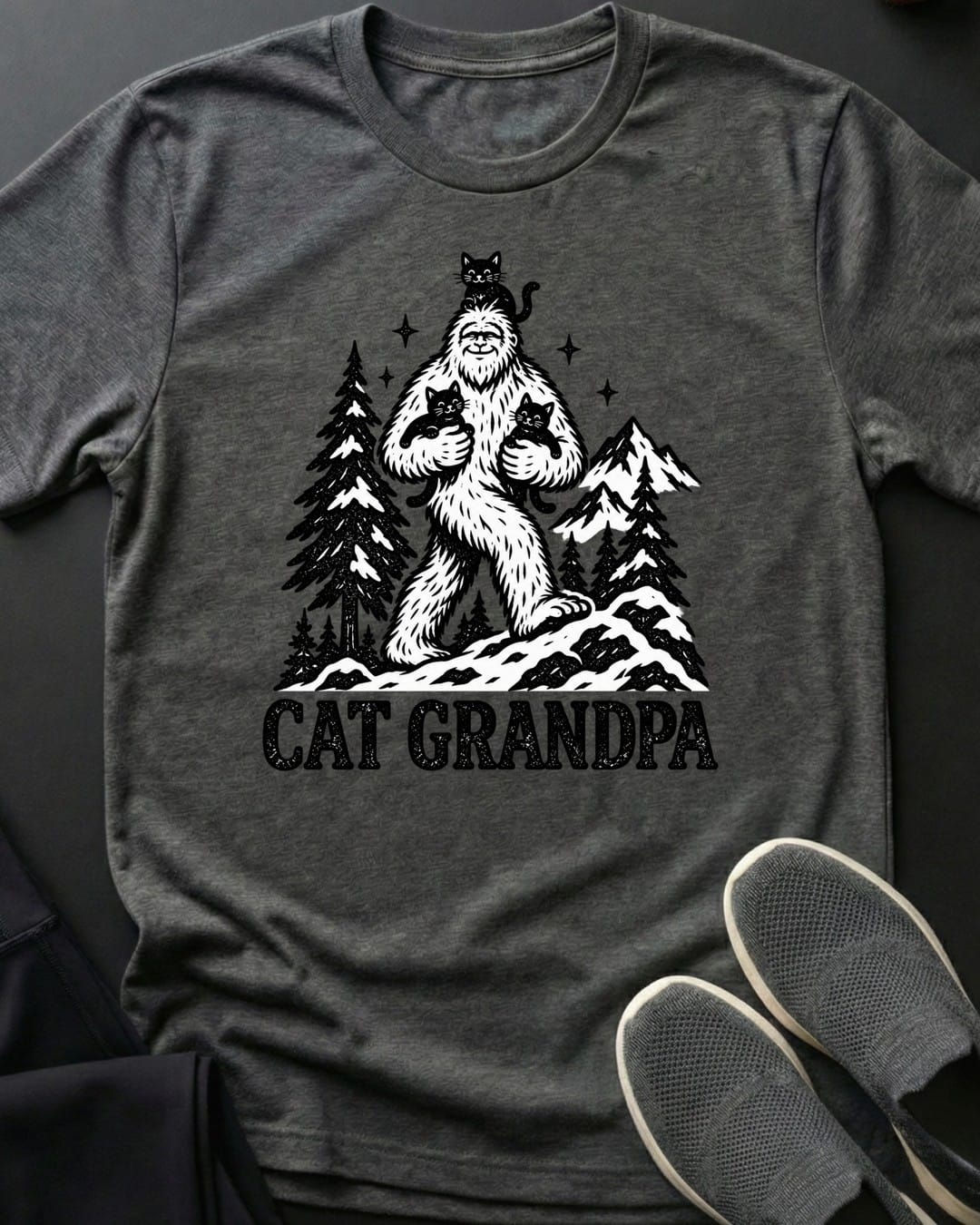Cat Grandpa Tee in Dark Heather