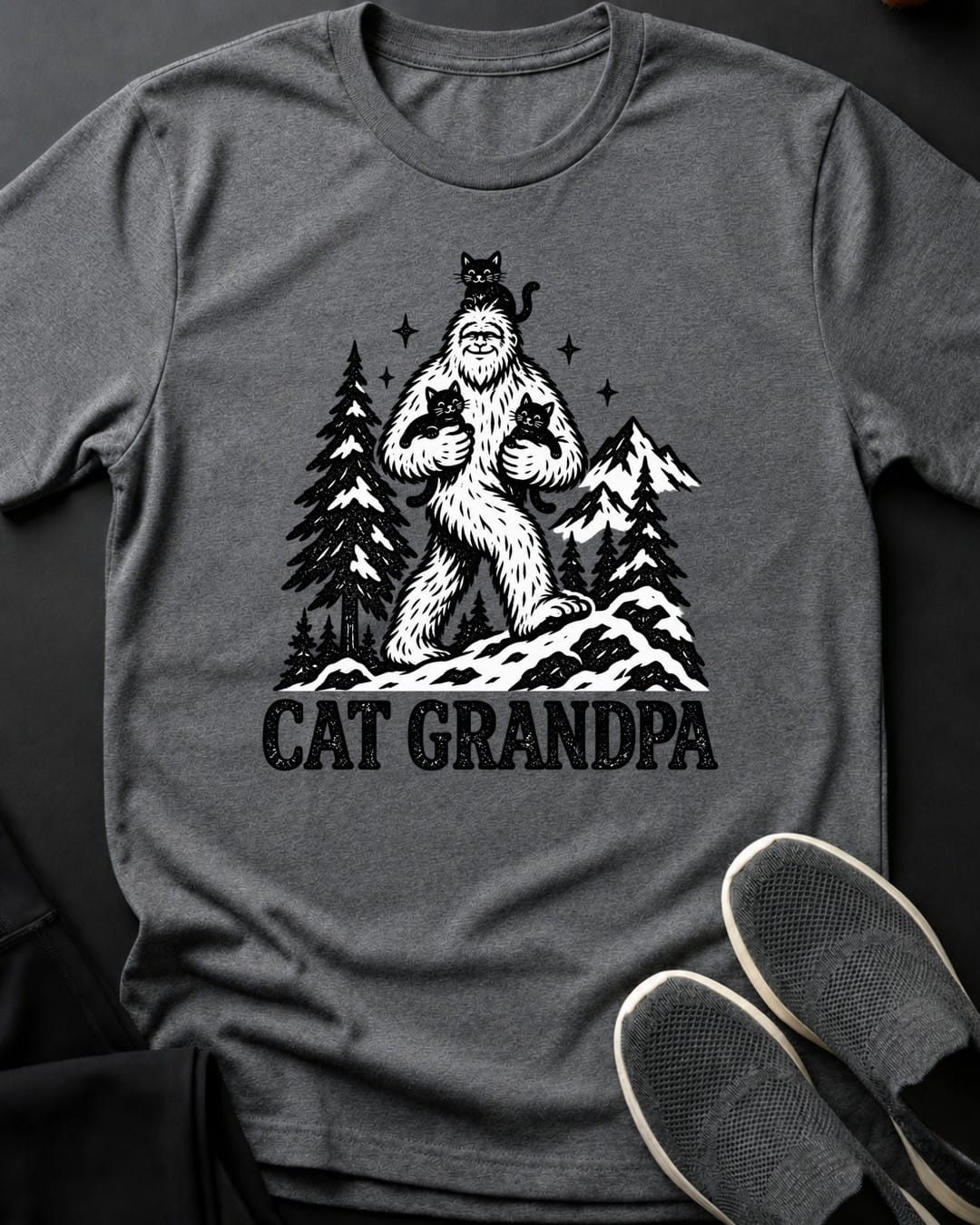 Cat Grandpa Tee in Graphite Heather