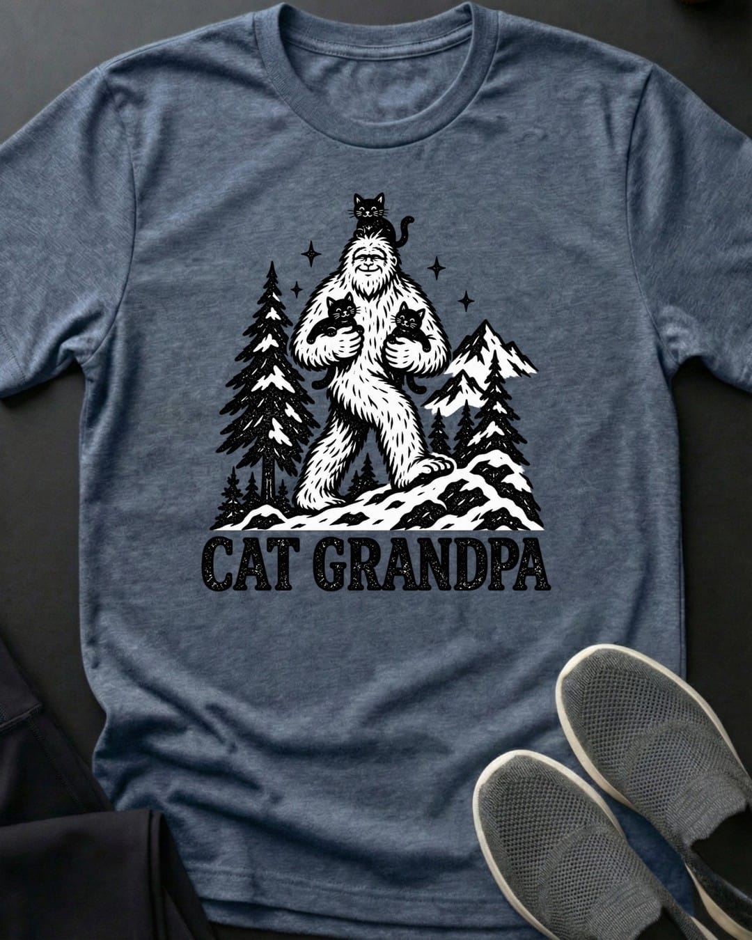 Cat Grandpa Tee in Heather Indigo