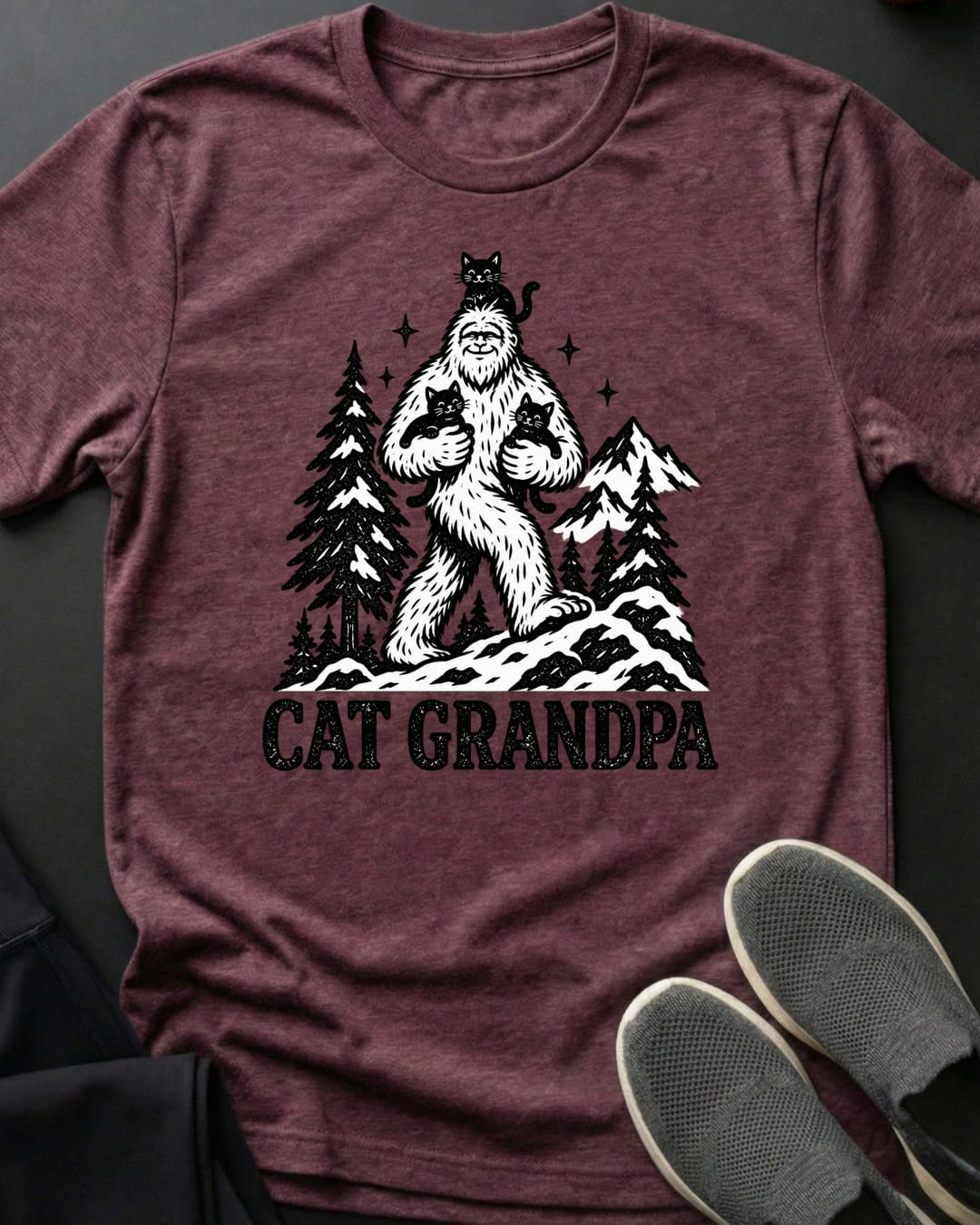 Cat Grandpa Tee in Heather Maroon