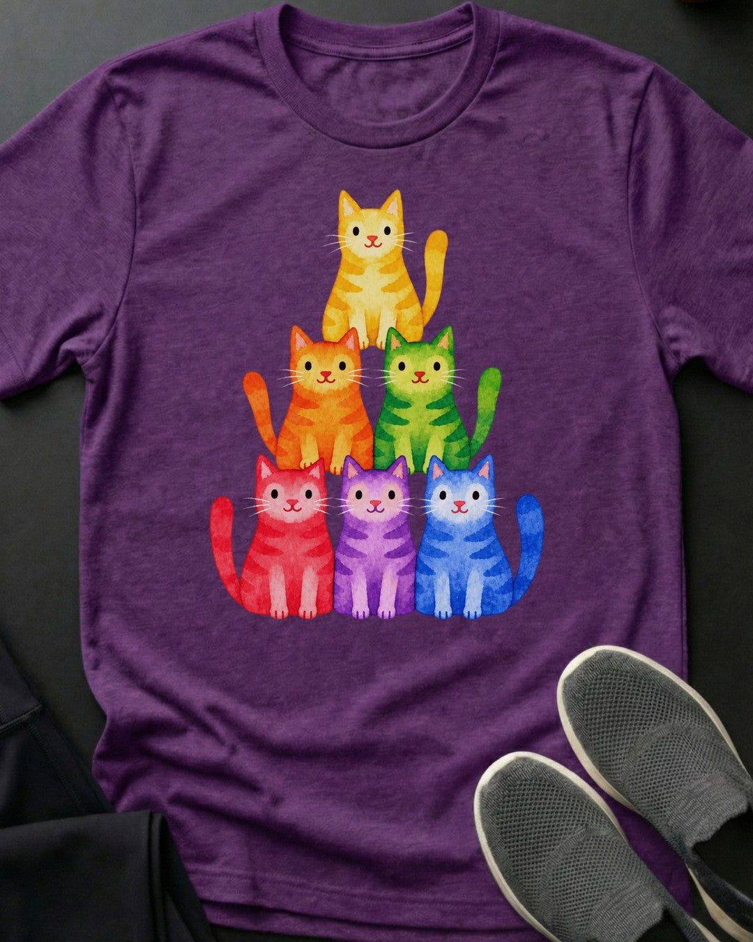 Rainbow Cat Stack Tee in Purple