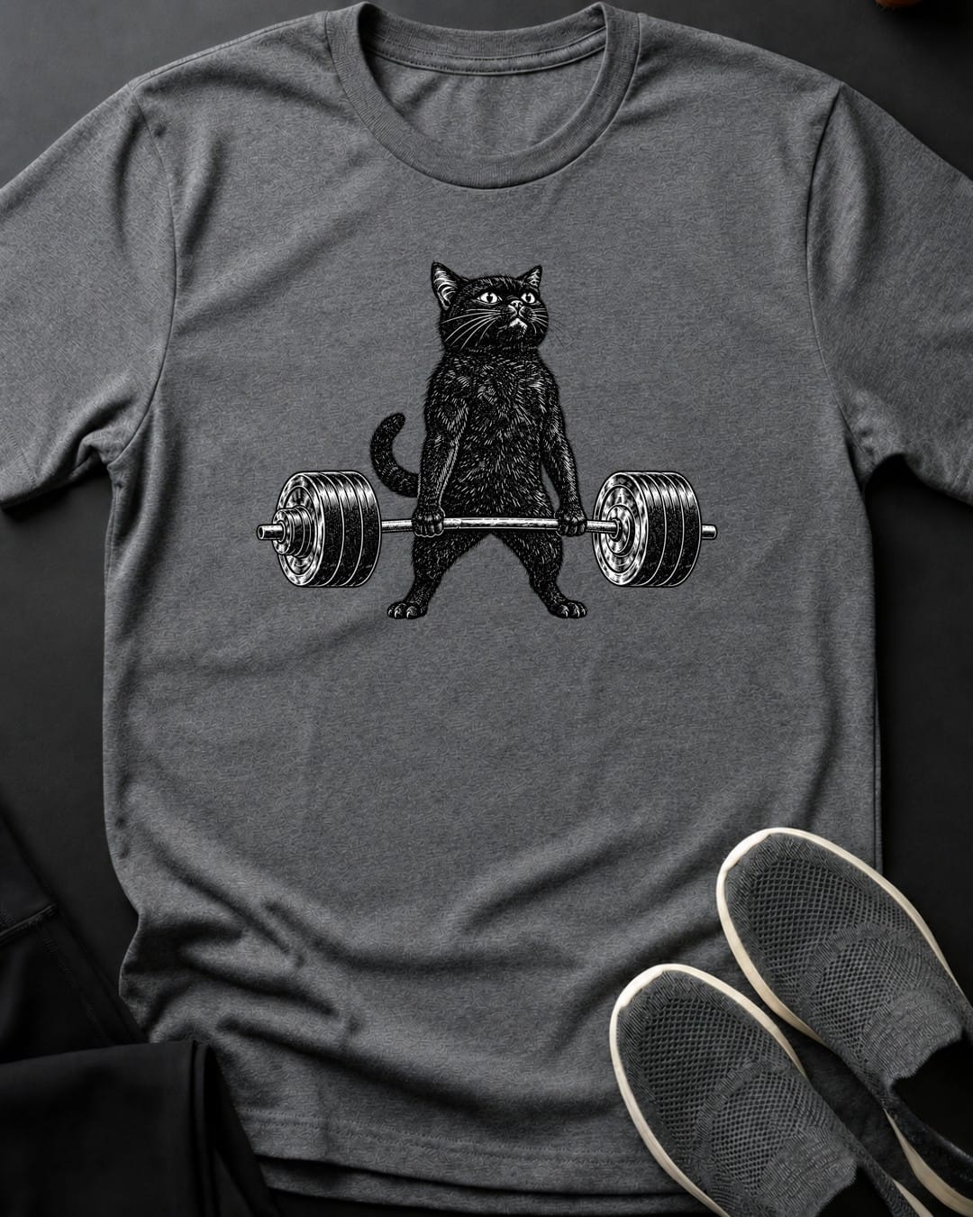Deadlift Cat Tee in Graphite Heather
