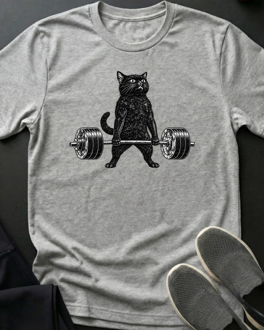 Deadlift Cat Tee in Sport Grey