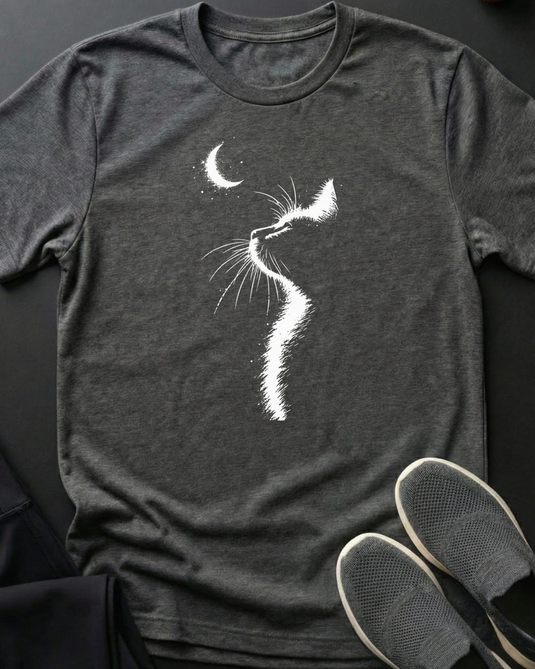 Moonlit Cat II Tee in Dark Heather