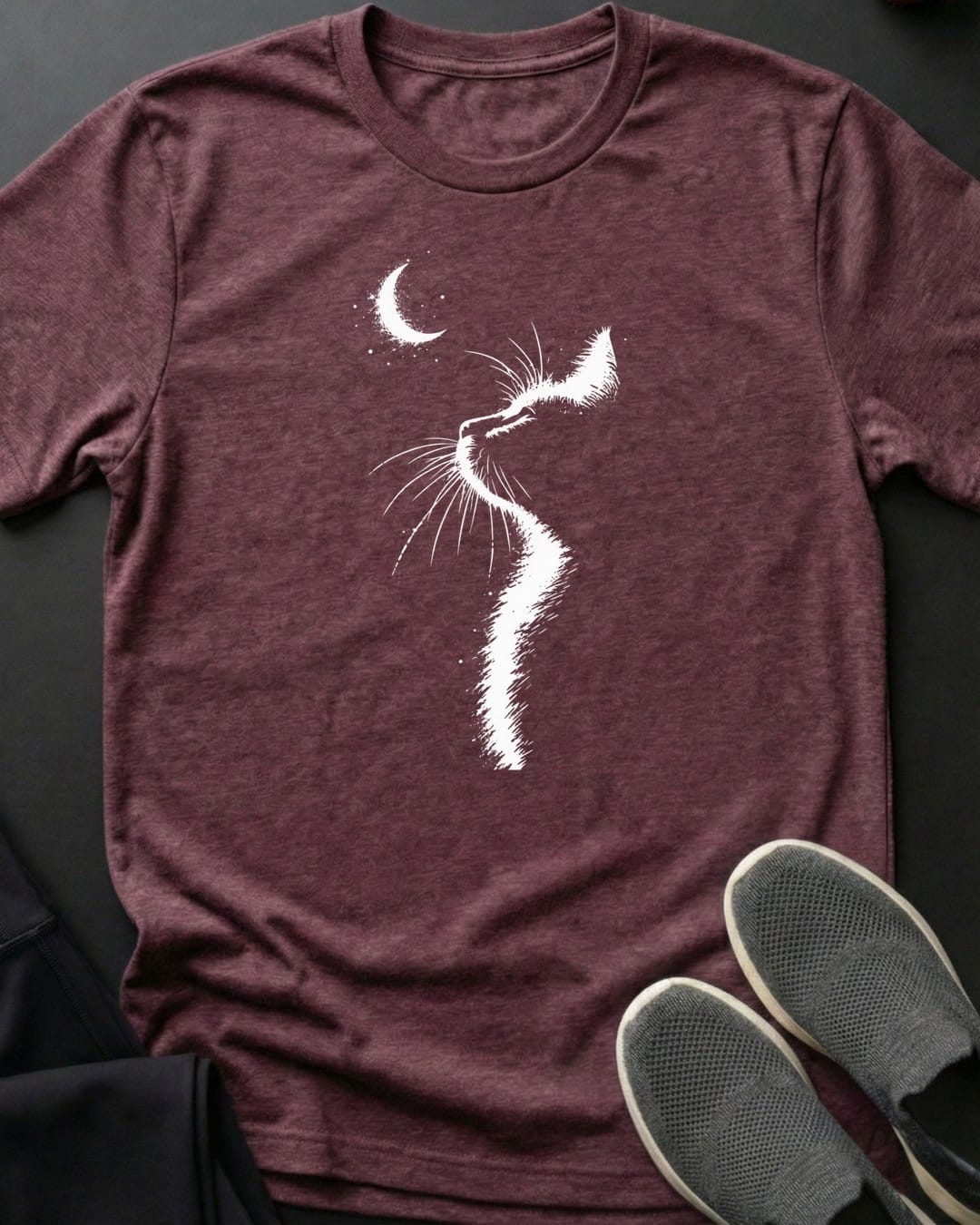 Moonlit Cat II Tee in Heather Maroon