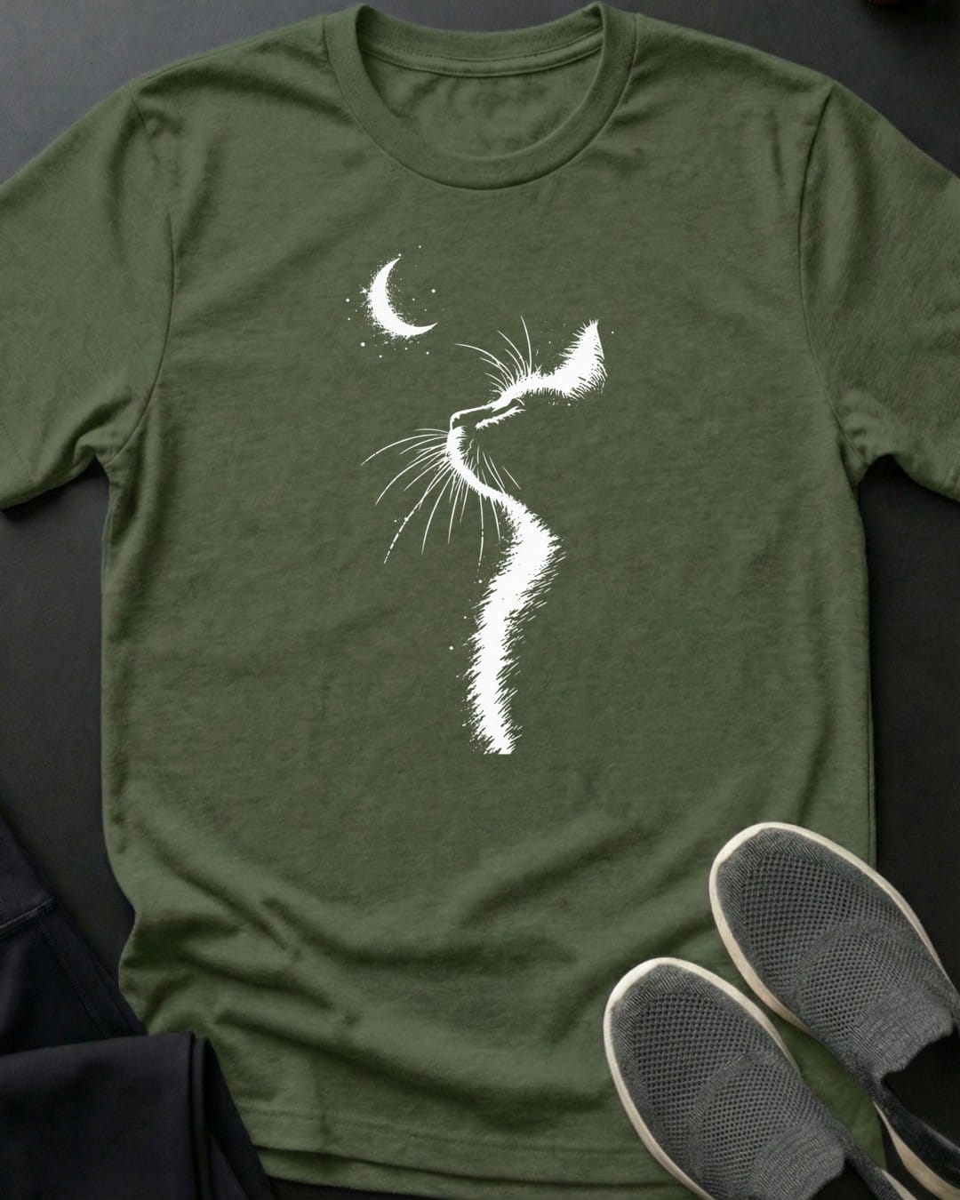 Moonlit Cat II Tee in Military Green