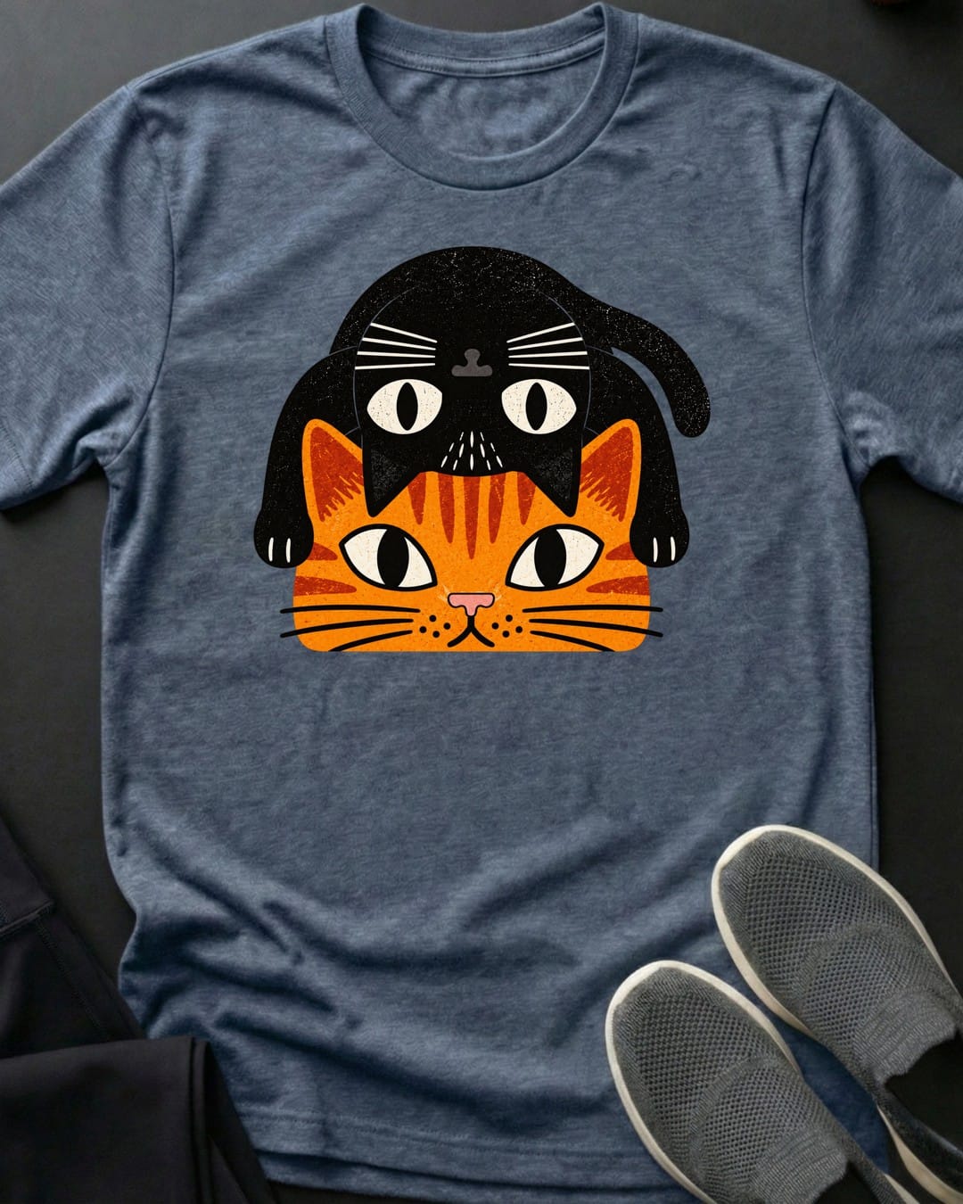 Cat Pile Tee in Heather Indigo