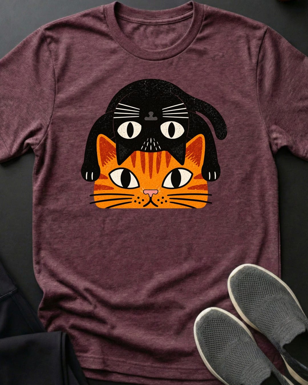 Cat Pile Tee in Heather Maroon