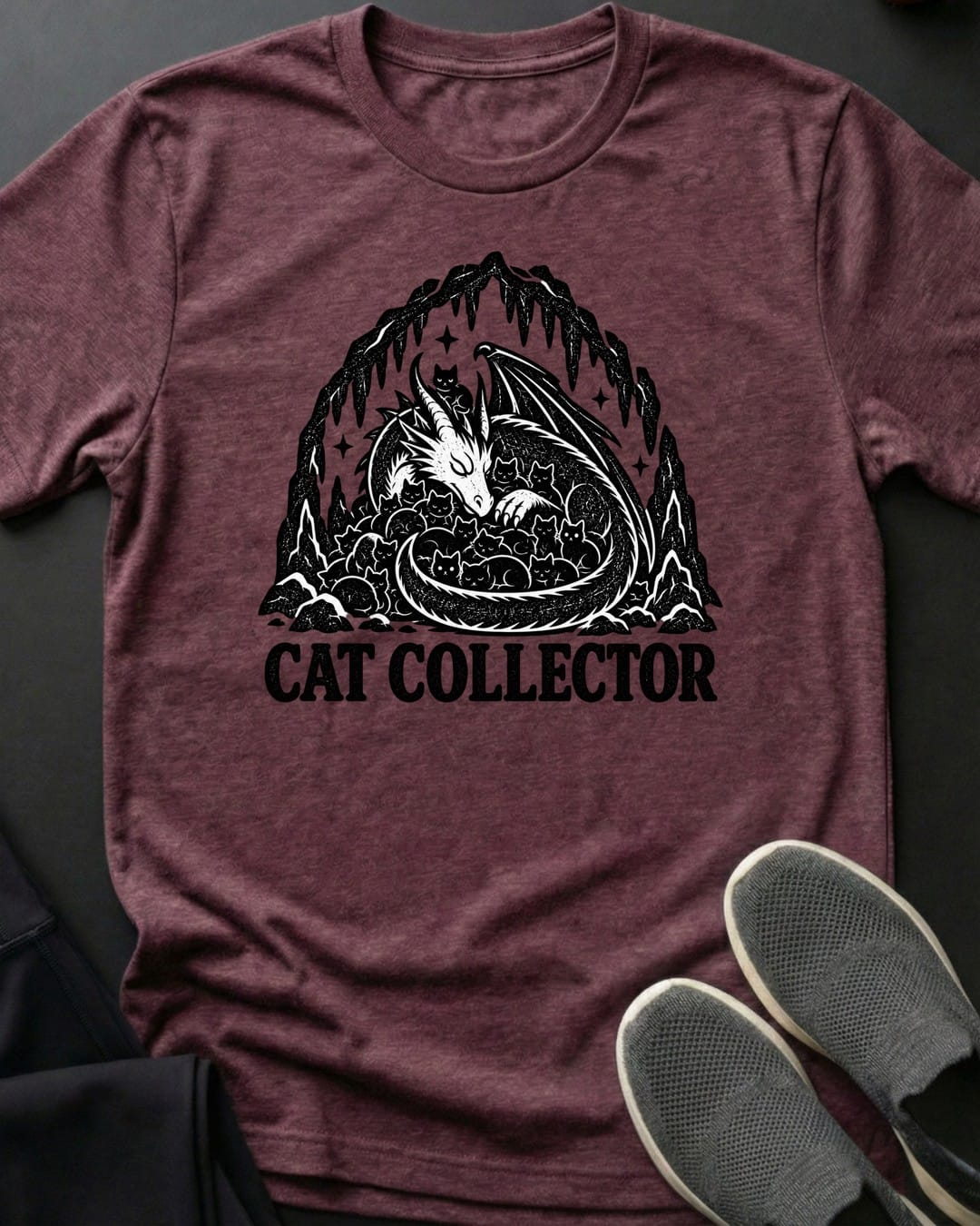 Cat Collector Tee in Heather Maroon