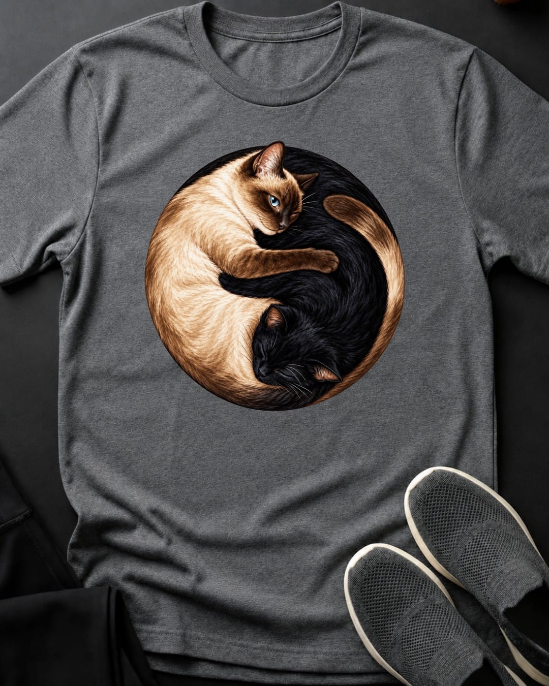 Yin Yang Cats Tee in Graphite Heather
