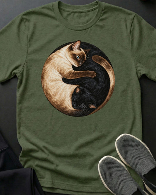 Yin Yang Cats Tee in Military Green