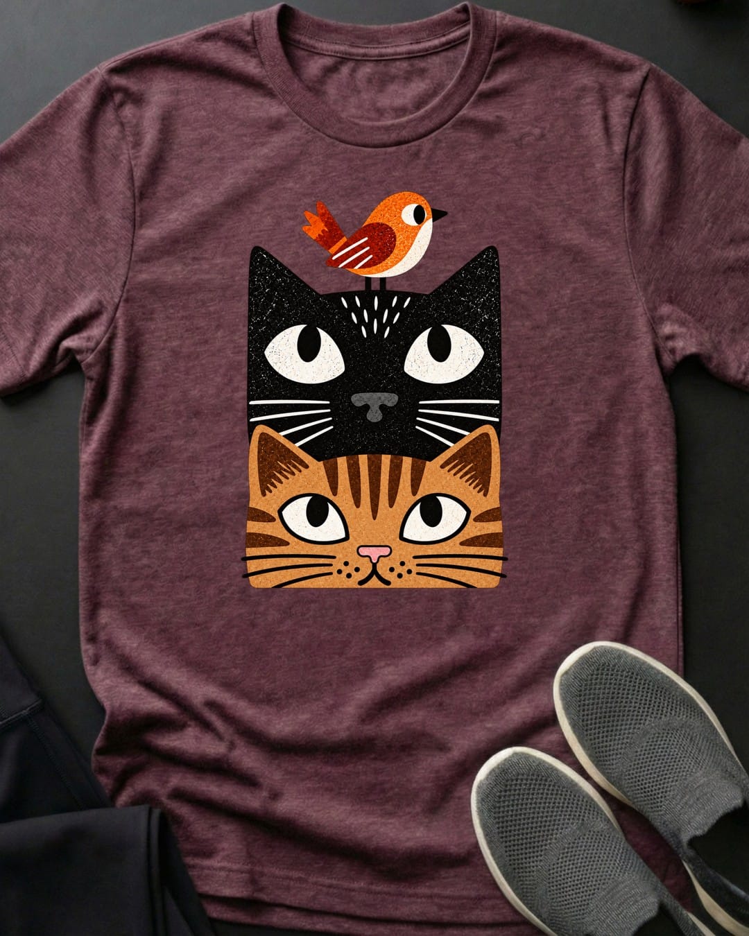 Bird On Head Tee in Heather Maroon