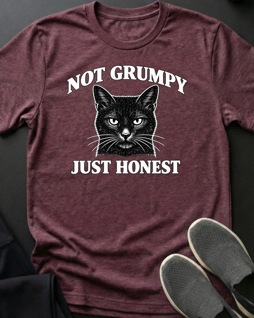 Not Grumpy Tee in Heather Maroon