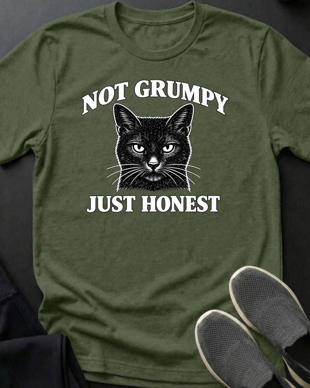 Not Grumpy Tee in Military Green