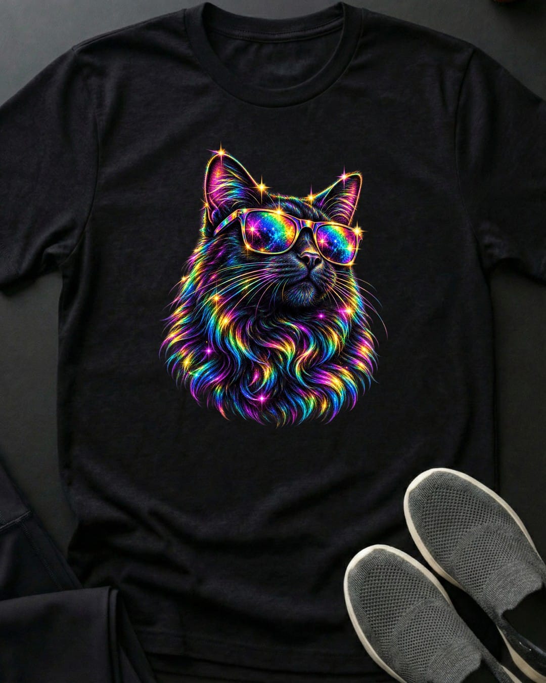 Rainbow Shades Cat Tee in Black