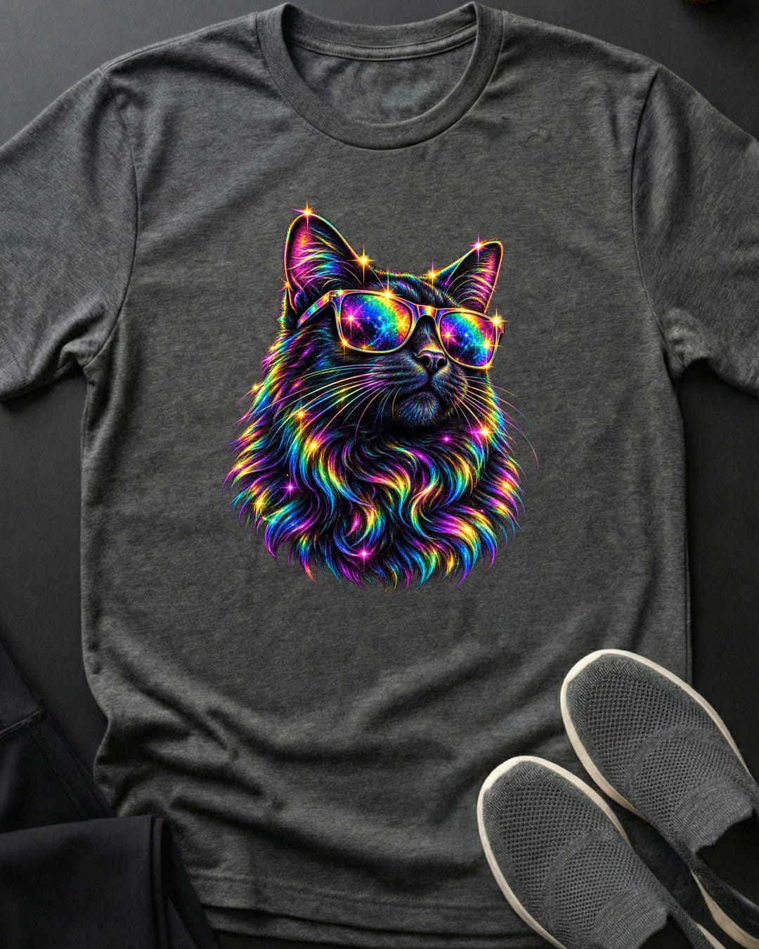 Rainbow Shades Cat Tee in Dark Heather