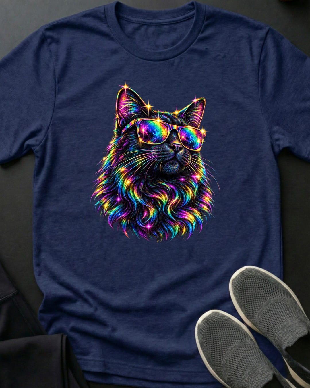 Rainbow Shades Cat Tee in Navy