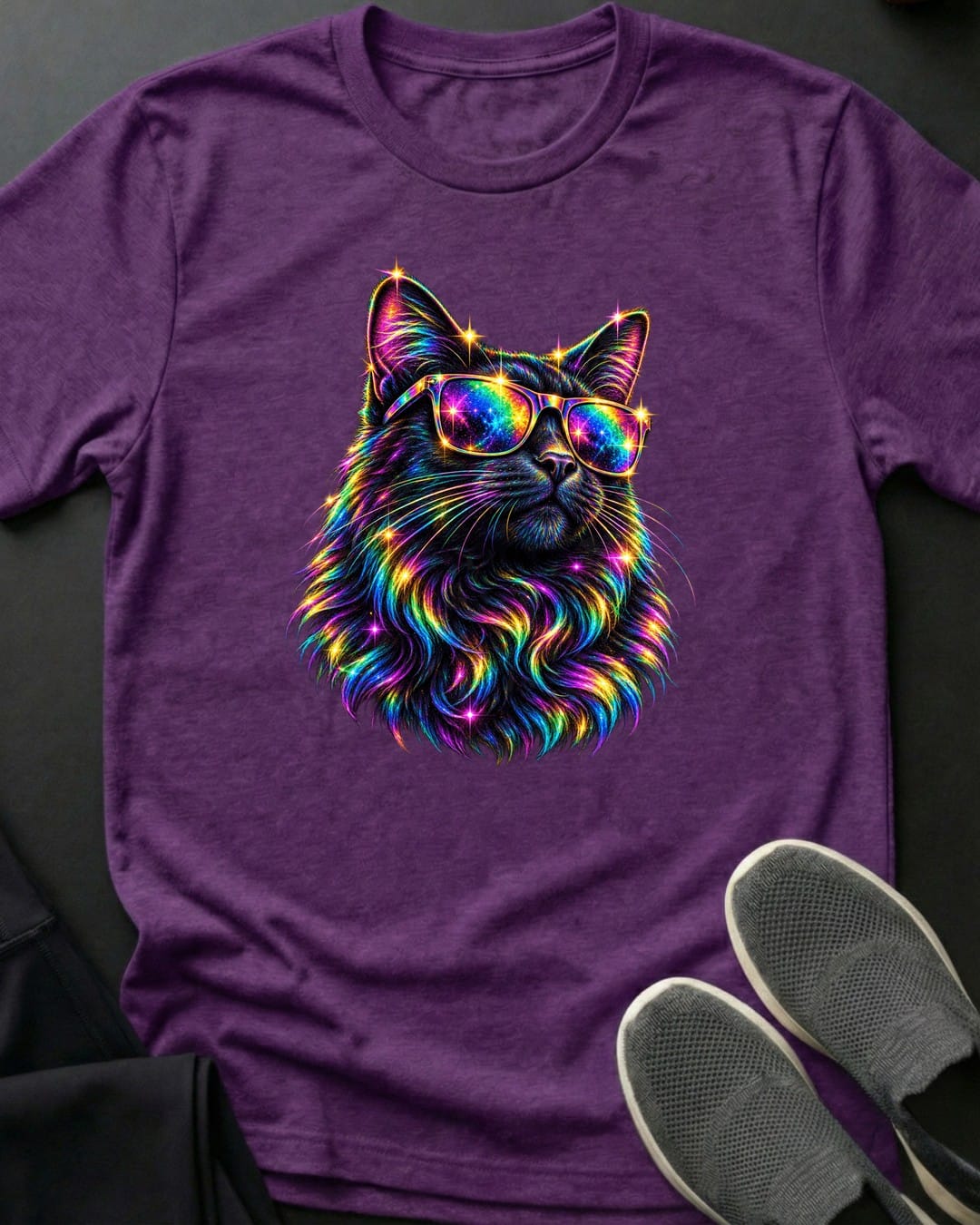Rainbow Shades Cat Tee in Purple