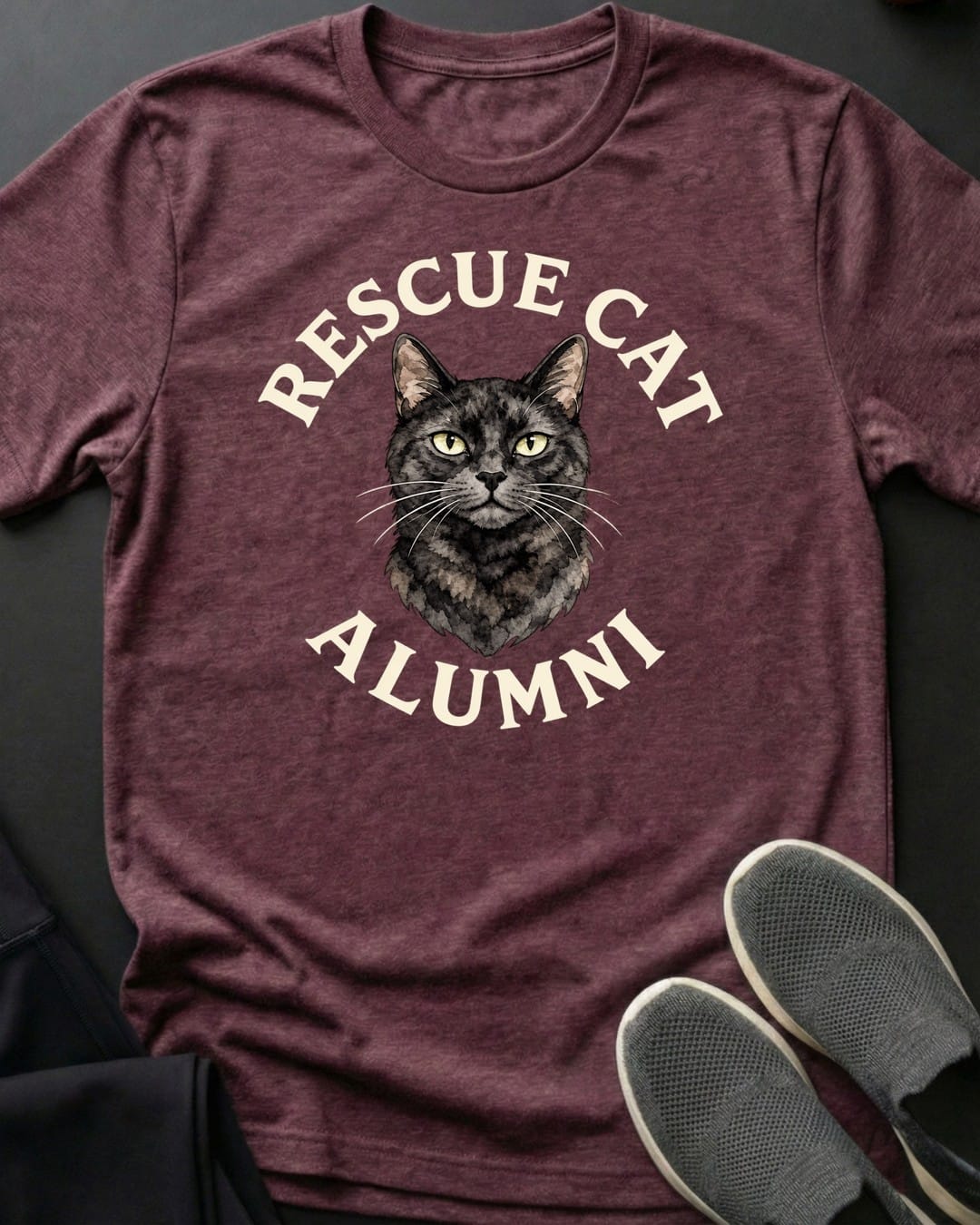 Rescue Cat Alumni Tee in Heather Maroon