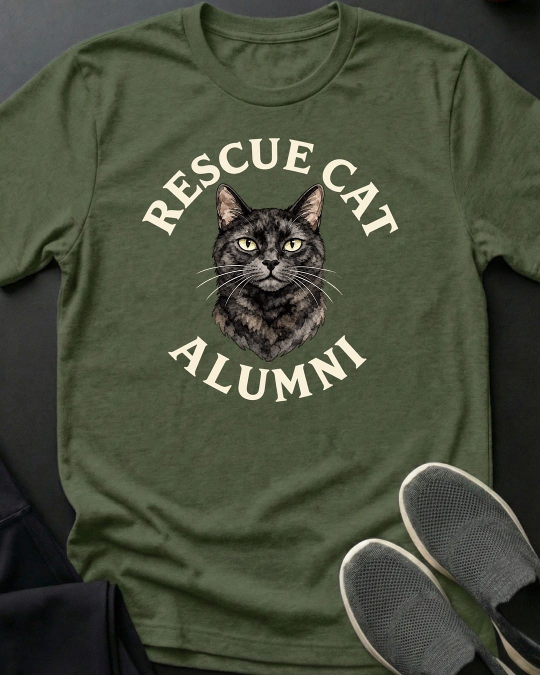Rescue Cat Alumni Tee in Military Green