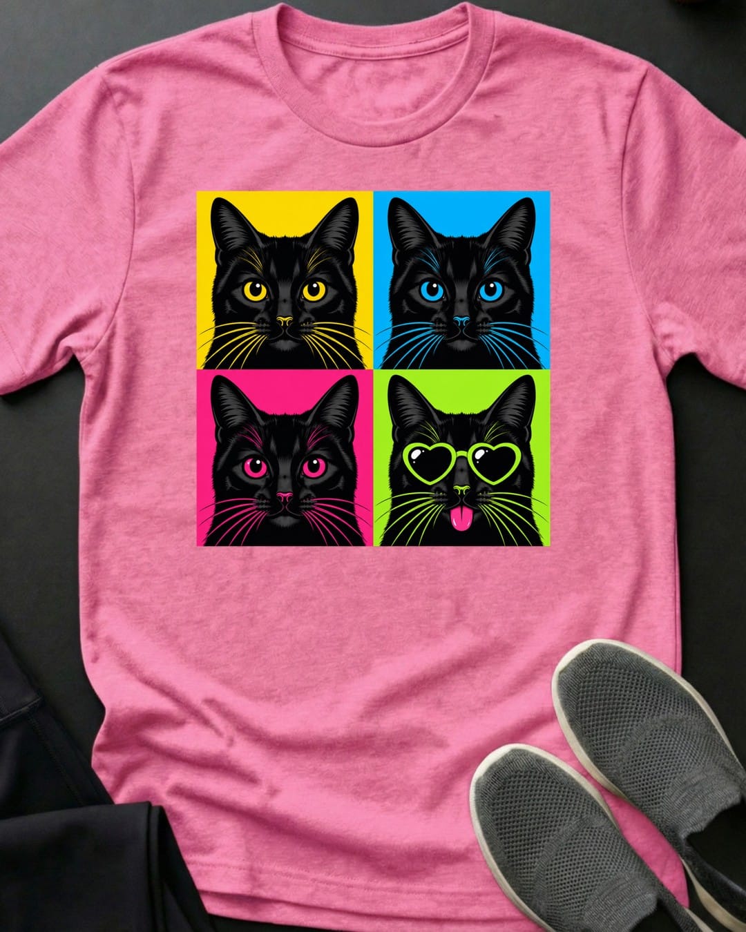 Black Cat Pop Art Tee in Azalea