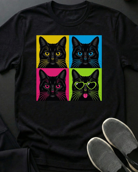Black Cat Pop Art Tee in Black
